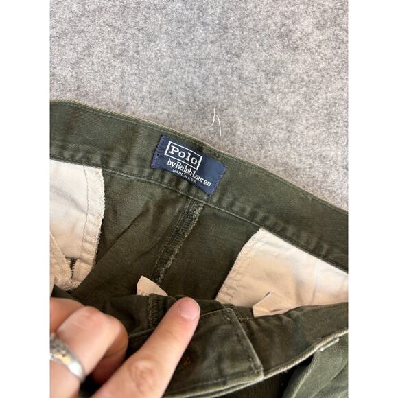 VINTAGE 90s Polo Ralph Lauren Pants Mens 31x32 Green Pleated Chino Straight - Picture 7 of 9